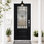 Porte d'entrée en fibre de verre noire KHSHOW avec porte à moulure en brique et en vinyle de 36 po x 80 po, texture lisse noire