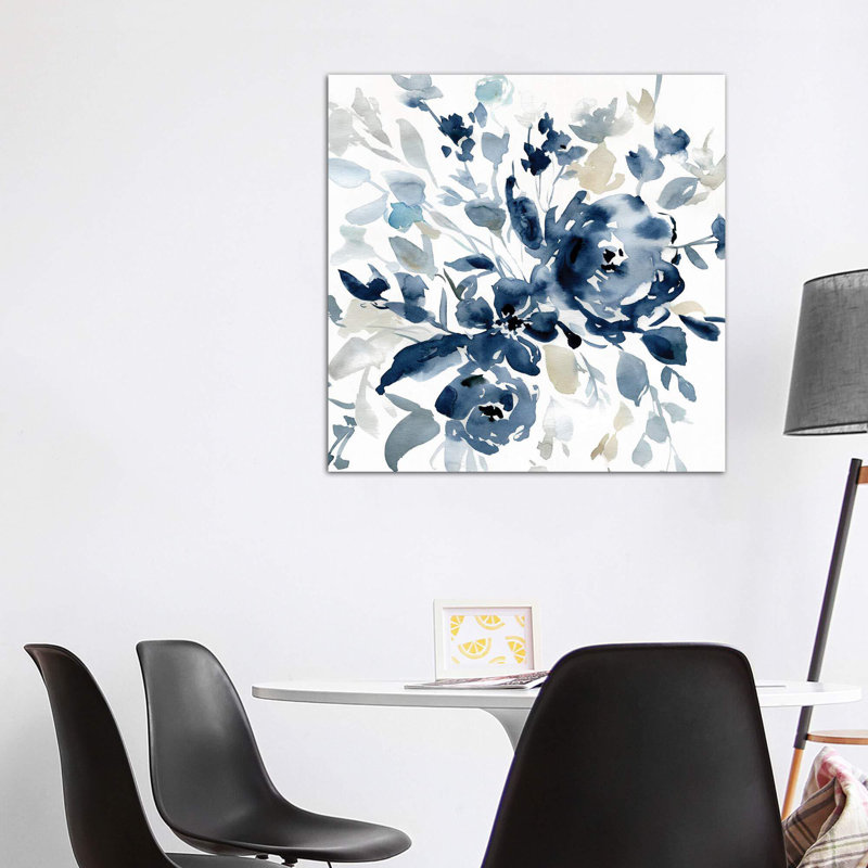 « indigo jardin i » par carol robinson, reproduction d’art, H 26 po x l 26 po x P 1,5 po, Toile tendue