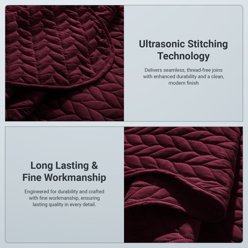 Oxford Homeware Embossed Microfiber Queen Bedspread Set - Soft and Oversized Bedding Set with Matching Shams, Burgundy