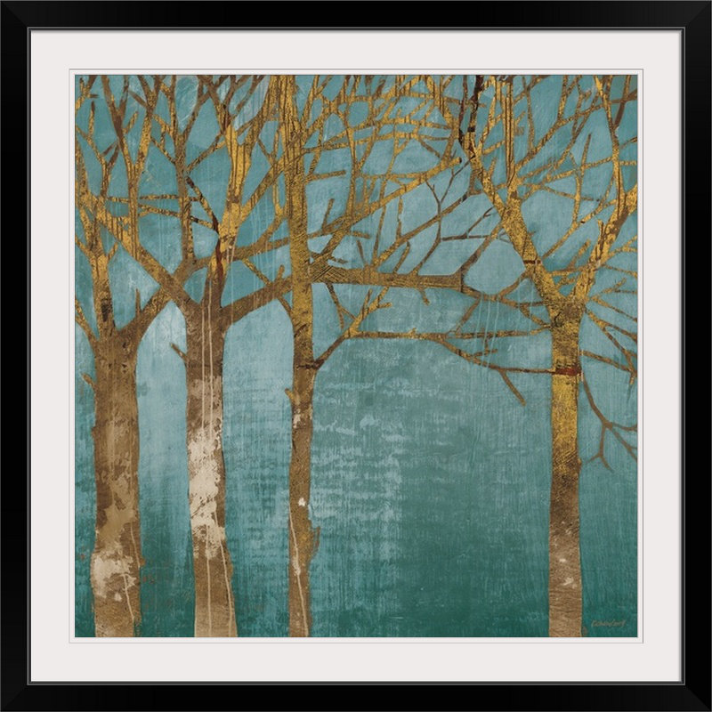 « golden day », impression turquoise, H 32 po x l 32 po x P 1 po, Cadre noir