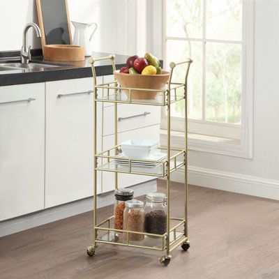 Azalea Park 3-Tiered Gold Rolling Bar Cart with Locking Caster Wheels