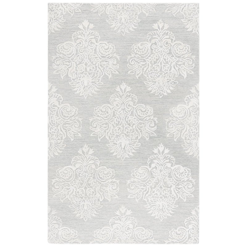Connla 619 Hand Tufted Wool/Viscose/Cotton Damask Indoor Use Only Rug in Light Blue/Ivory, Rectangle 5' x 8'
