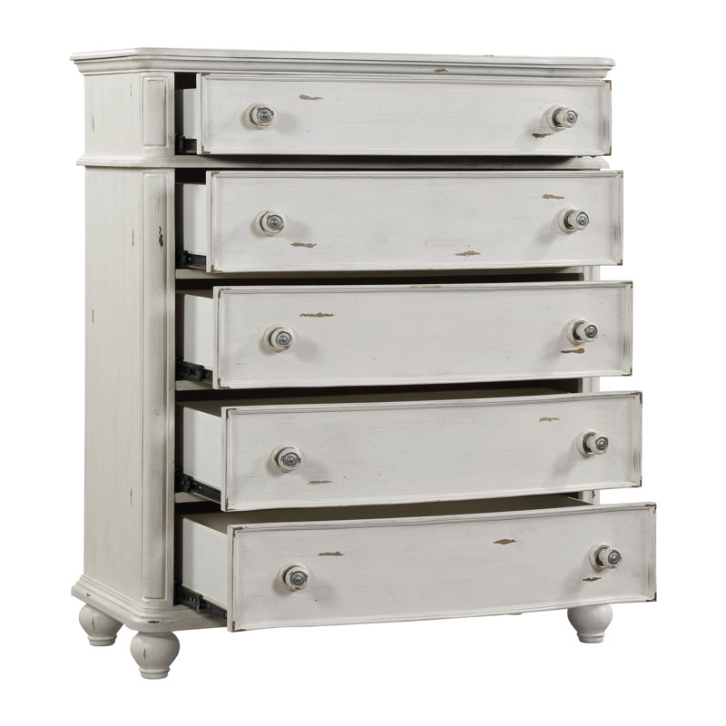 Commode 5 tiroirs en blanc antique l 41,6 po Christal
