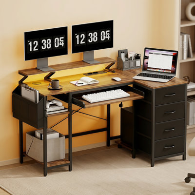 Bureau d'ordinateur multifonctionnel en forme de L - Rangement de grande capacité