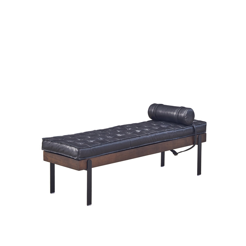 Clarkson Solid Wood Frame Genuine Leather Bench, Black