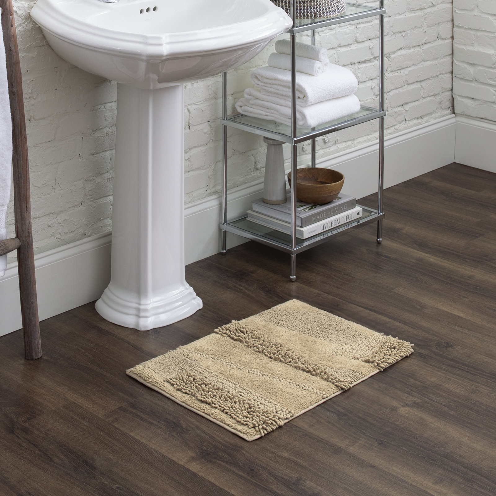 Laverne Solid Cotton Bath Rug, 17" W x 24" L, Taupe