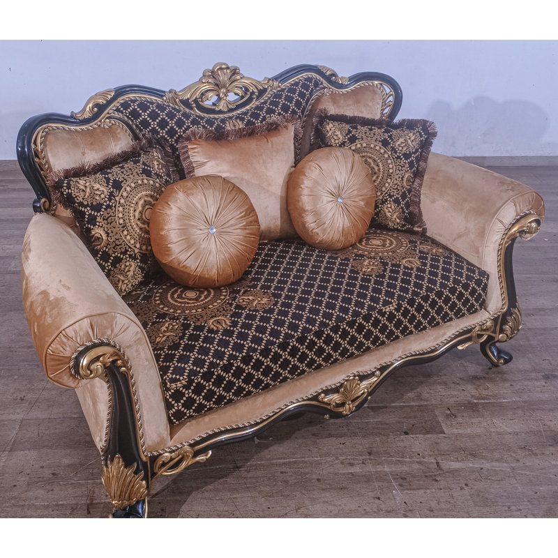 Loveseat, Black/Gold Linen Blend, Brown