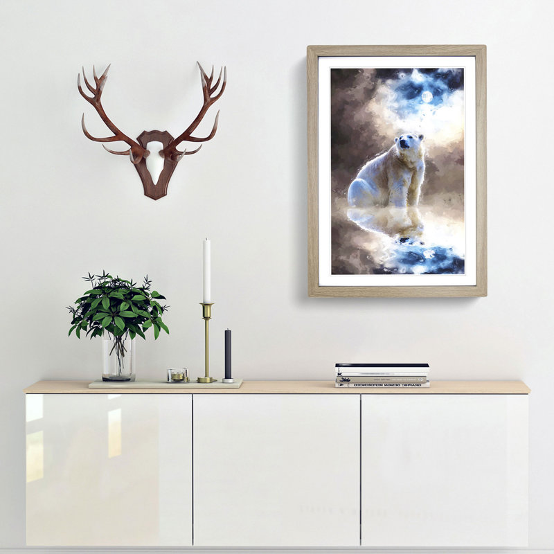 Polar Bear in Abstract - Framed Print, Oak, 60cm H x 40cm W x 2cm D