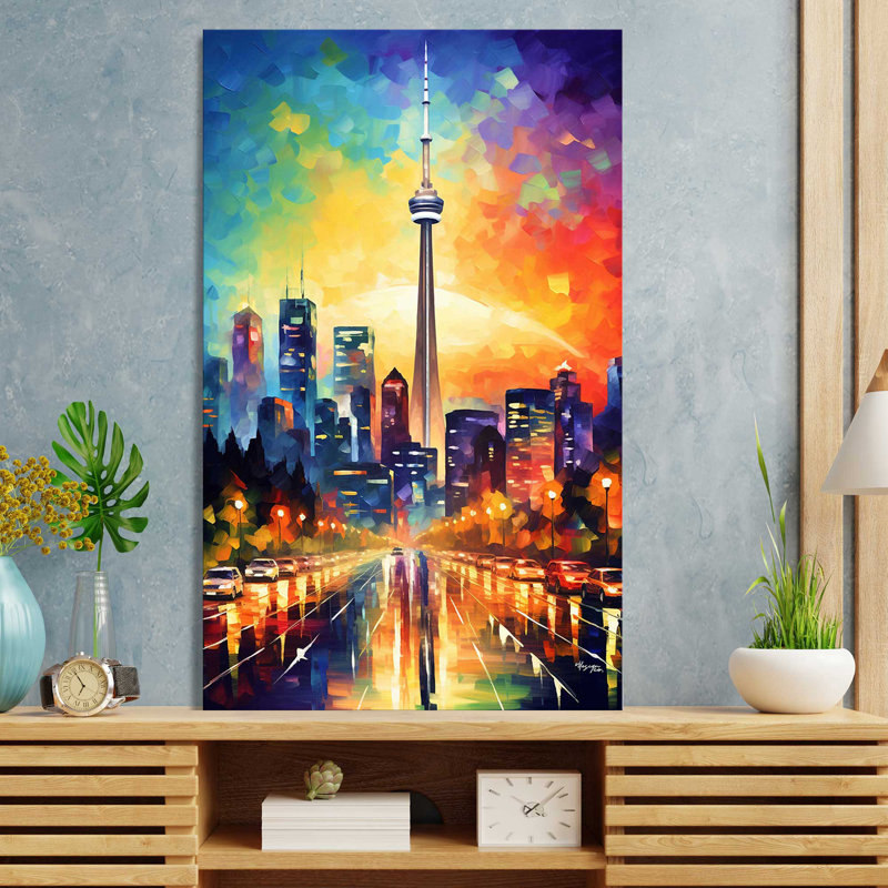 The CN Tower, Toronto, Ontario, Canada V2 by V2 Design Co. - Wrapped Canvas Painting, 30" H x 18" W x 1" D