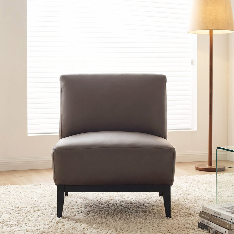 Chaise de réception en cuir véritable 28,5 po avec pieds en bois massif