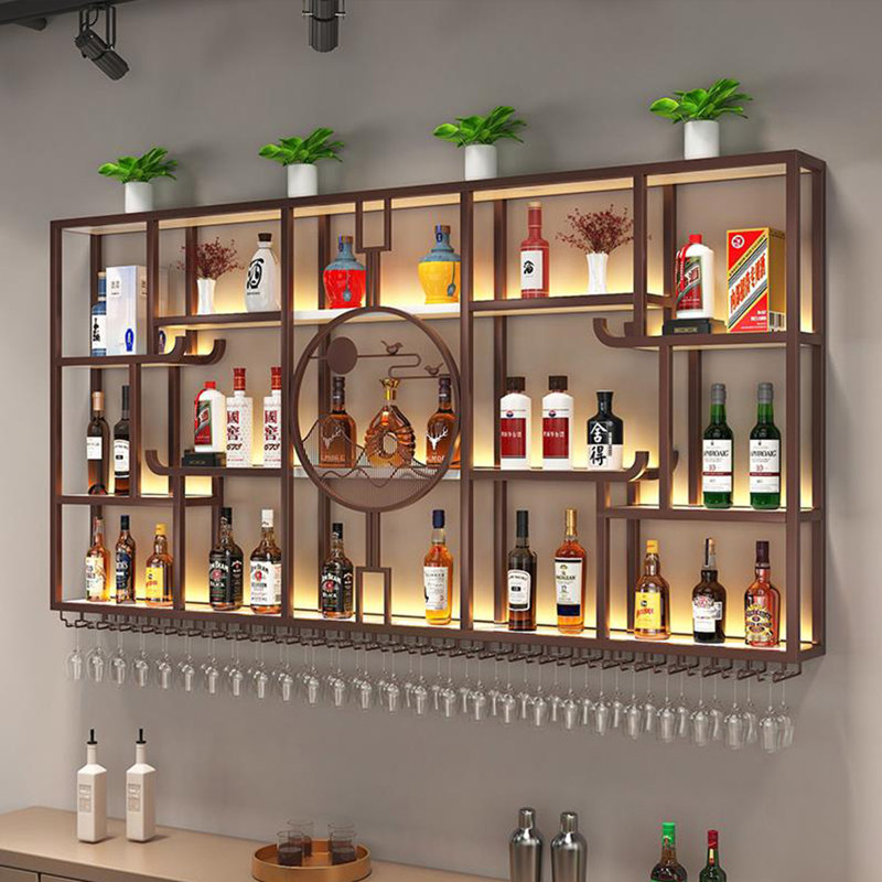 Support à vin mural moderne simple, Cuivre, 47.2" H x 102.3" W x 7.8" D