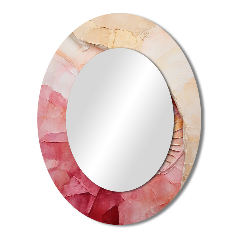 Beige rose minimalisme spirales poteries - grand miroir mural ovale sur métal, 43 po x 33 po