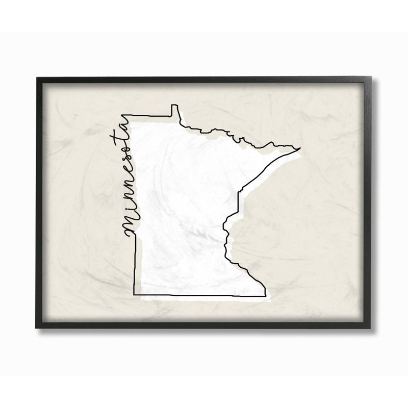 «Minnesota Home State Map Neutral Design», impression sur toile, H 24 po x l 30 po, Giclée encadrée noir minuit