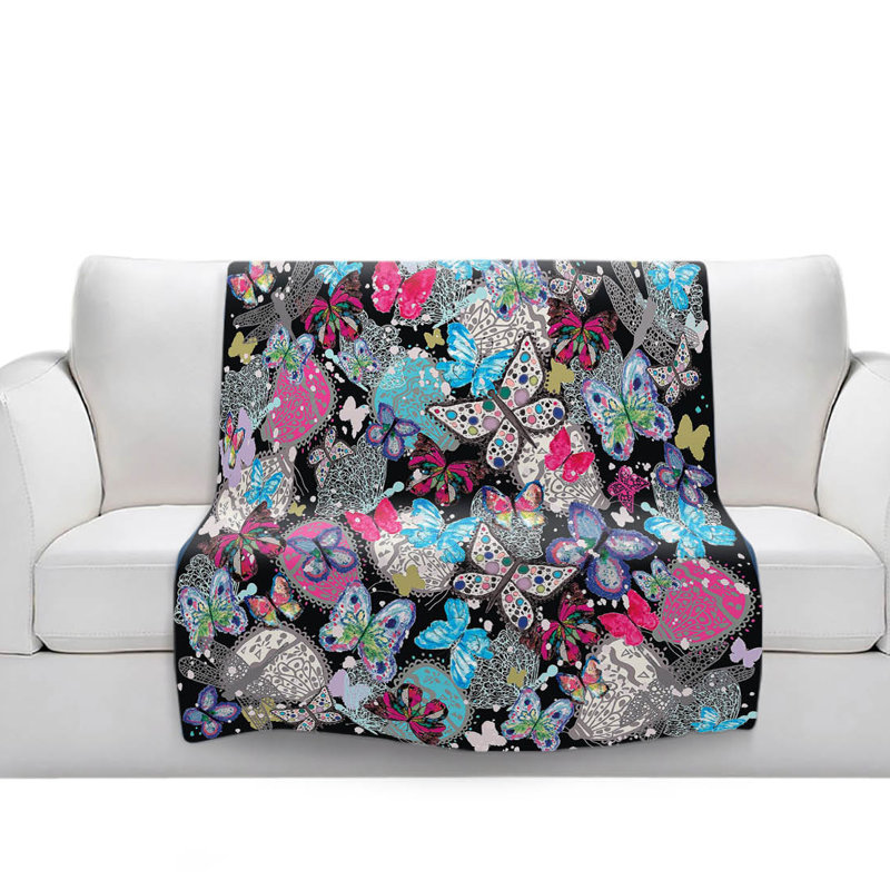 Couverture sherpa doux noir papillons, l 51 po x L 60 po