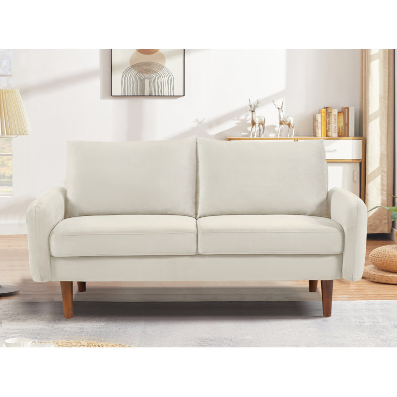 Causeuse en velours 2 places European Modern, Polyester ivoire