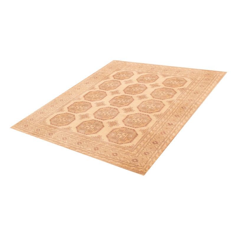 Tapis crème fin noué à la main de conception unique 7 pi 11 po x 8 pi 11 po Peshawar