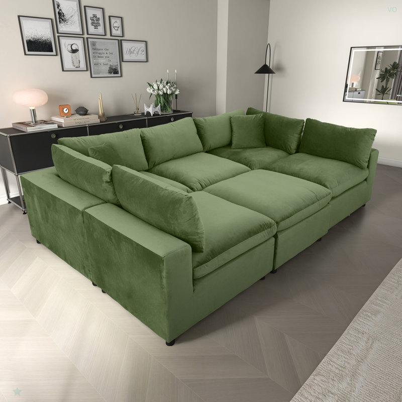 Canapé modulaire en velours Hayward, Vert olive