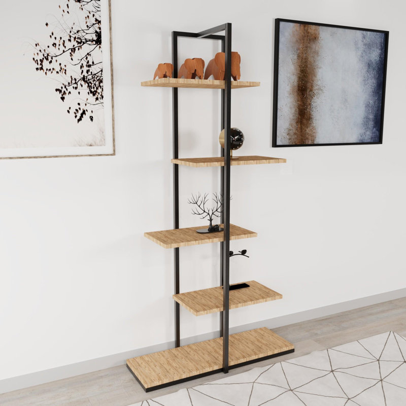 Aliona 80cm W Metal Shelving Unit, Natural/Black
