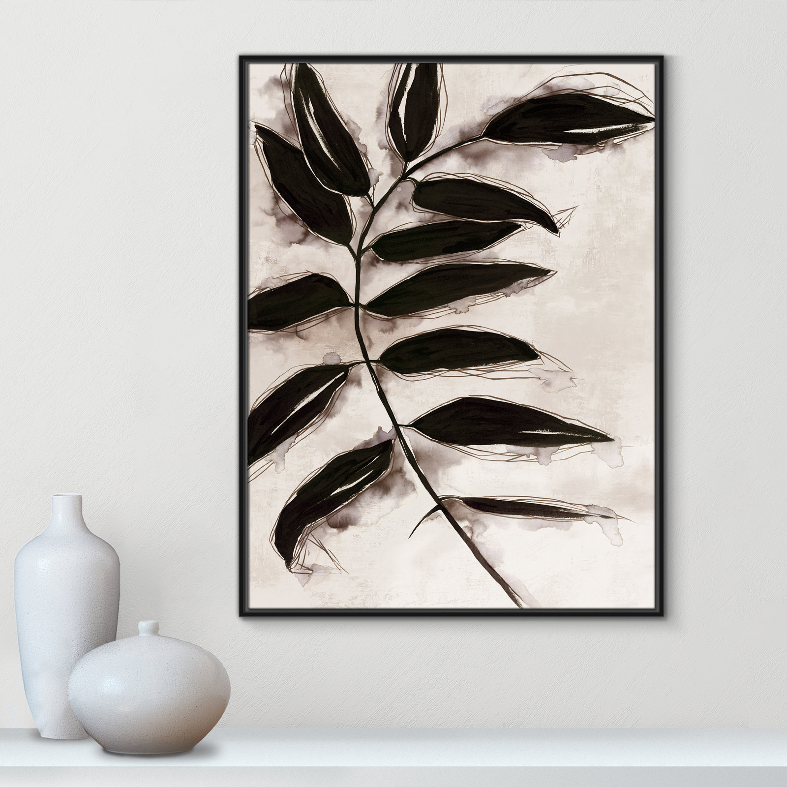 Leaves II by Eva Watts, Black Framed, 41.5" H x 31.5" W x 2" D