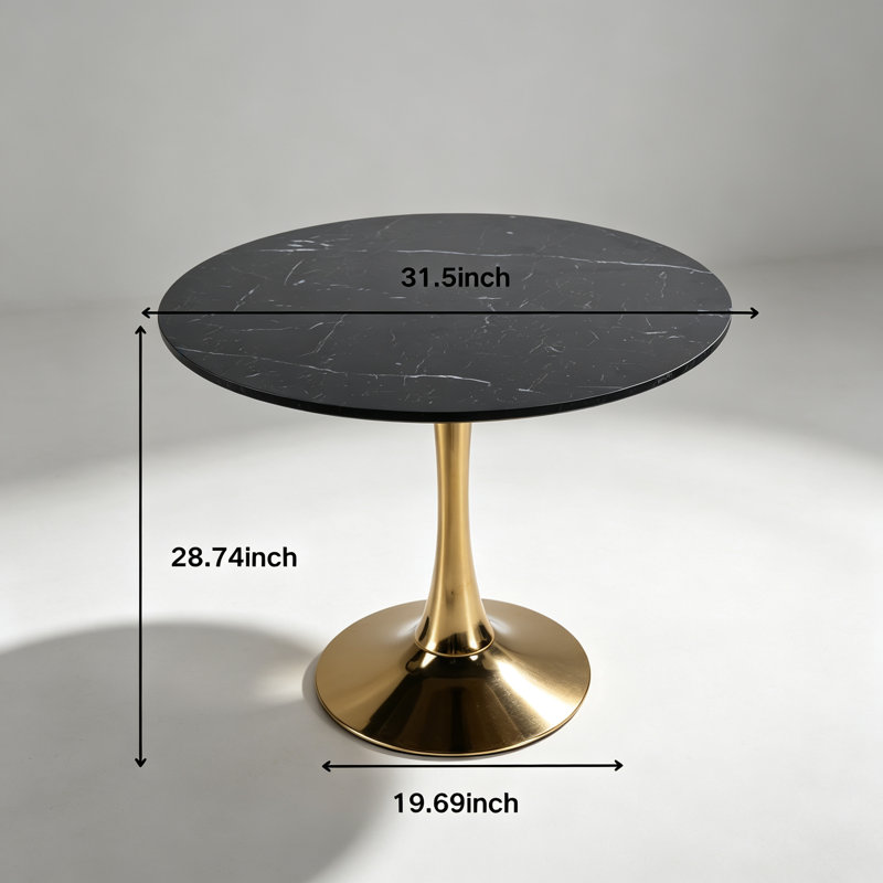 31.5"Dining Table, Black,Golden