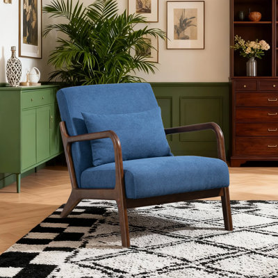 Mid-Century Modern Accent Arm Chair with Wood Frame & Waist Cushion by George Oliver