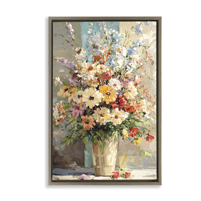 Cadre flottant Happy Sunlit Bouquet, design par Franklyn Gregory, H 31 po x l 21 po, Cadre flottant orme Montalcino