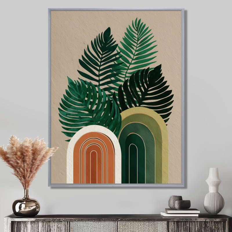 «Green Brown Minimalisme Palms Composition», impression sur toile de style Mid-Century moderne, H 32 po x l 24 po