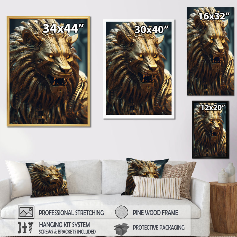 «Majestic Lion IV» sur toile, H 40 po x l 30 po x P 1,5 po, Cadre simple noir