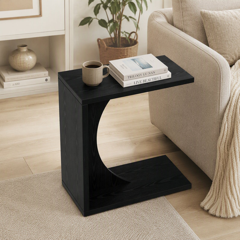 C-Shaped End Table, Wood Side Table Nightstand