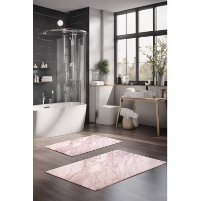 Luxury Bathmat Set (2 Pieces), 100% Polyester, 16.0 x 23.6 inches & 23.6 x 39.4 inches | Non-Slip Antibacterial Design, 0.3 in Pile Height | Machine Washable, Durable & Easy to Clean | Ideal for Bathroom Décor