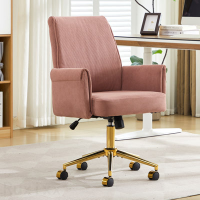 Chaise de bureau rose à dossier moyen, tissu rayé, conception ergonomique, excellent choix pour travailler ou se détendre, la conception à dossier moyen offre une meilleure expérience d'assise