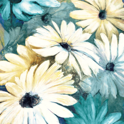 Teal White Daisys - Wrapped Canvas Painting