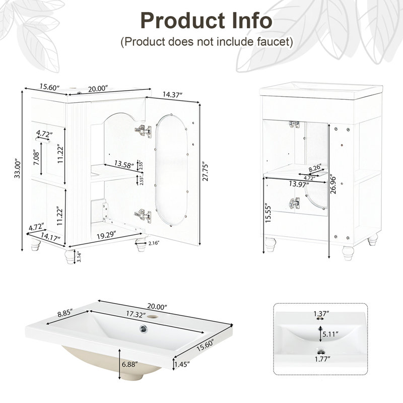 Meuble-lavabo moderne 20 "avec lavabo, Blanc