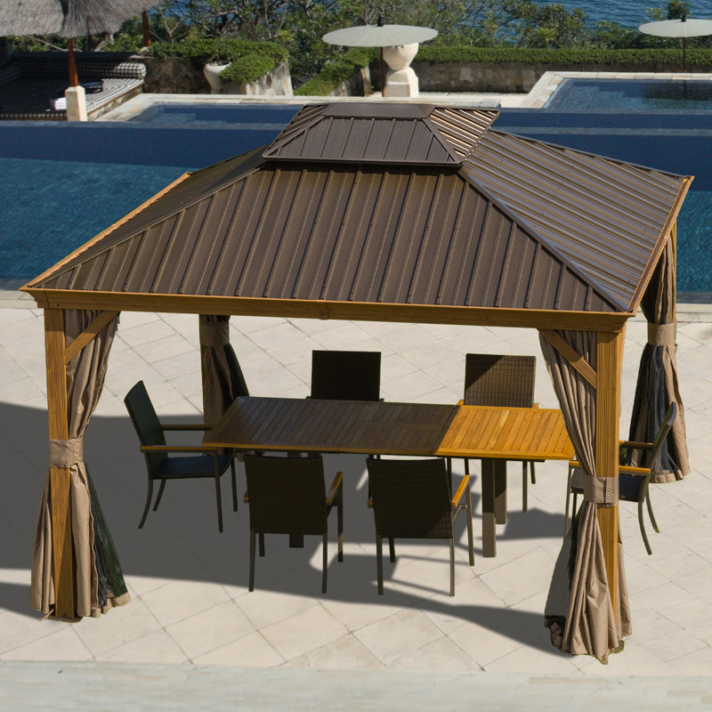 Pavillon de jardin extérieur en aluminium Cavus avec double toit en acier galvanisé, Remise de garage l 12 pi x 10 pi,