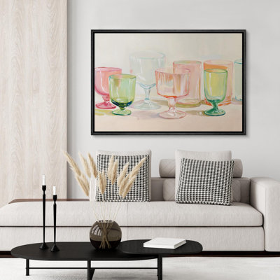 «Colorful Glassware Cheers Bright Contemporary Modern Kitchen Decor», reproduction d'art sur toile encadrée