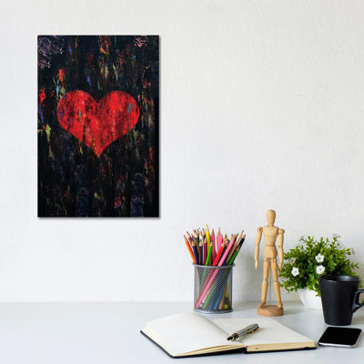 Red Heart 1 Piece Wrapped Canvas Painting