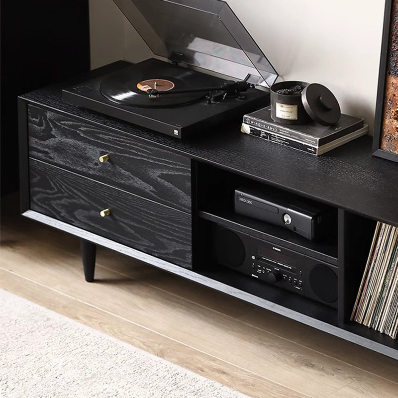 Meuble télé noir de style nordique, 70.87"