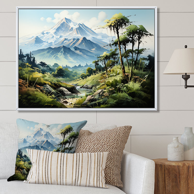 Jungle Volcano Paradise I - Imprimé, H 24 po x l 32 po x P 0,5 po, Cadre naturel flottant