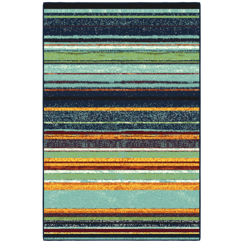 Multicolor Striped Non-Slip Synthetic Area Rug 3'3" x 5'