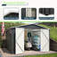 Remise extérieure en métal 10 pi x 10 pi. Portes verrouillables et fabrication en acier galvanisé. , Ventilé, imperméable. Noir Convient à la cour, aux patios et aux espaces de rangement pour la pelouse avec portes. Fabrication, acier.