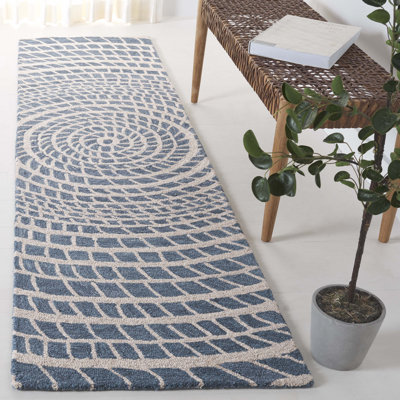Ebony Hand Tufted Wool/Cotton Abstract Rug in Blue/Ivory