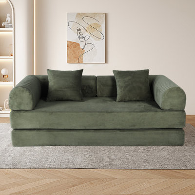 Canapé-lit pliable 2-en-1, canapé-lit convertible pliable sans os de 75 pouces, canapé-lit rembourré en mousse à mémoire de forme avec 2 coussins pour le salon