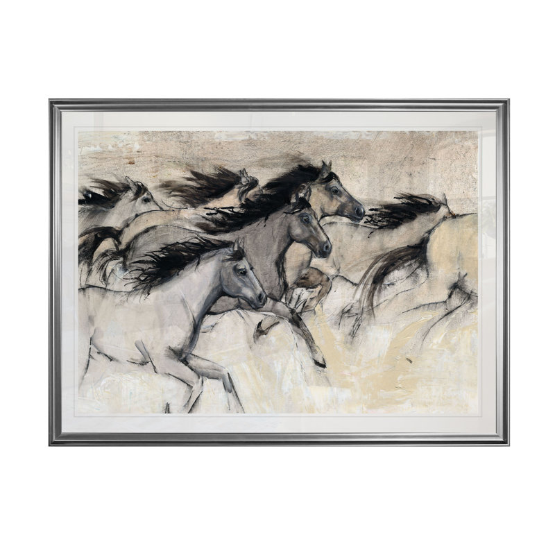 " Horses In Motion I ", 20" H x 24" W x 1.5" D, Silver Frame