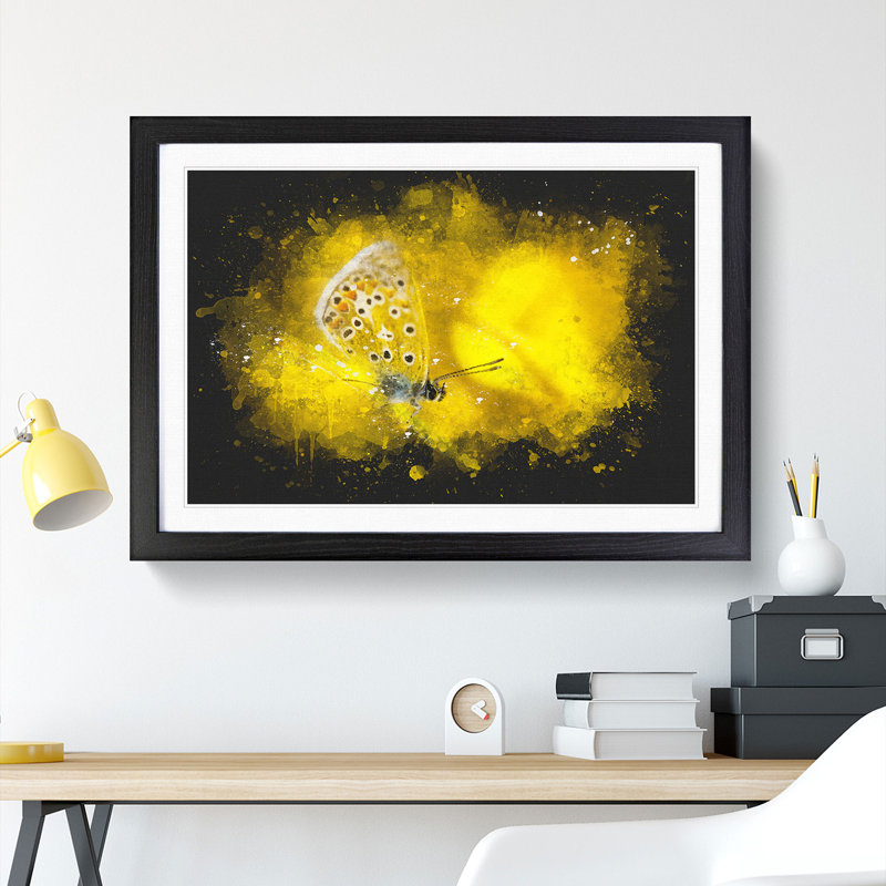 Yellow Butterfly - Framed Print, 45cm H x 63cm W x 2cm D, Black Framed