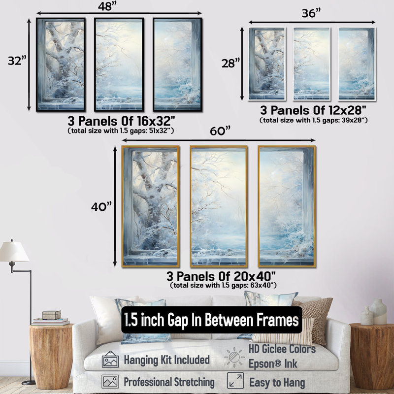 Winter River Window View IV - Winter Landscape, art mural, H 28 po x l 36 po x P 1 po, Cadre flottant noir