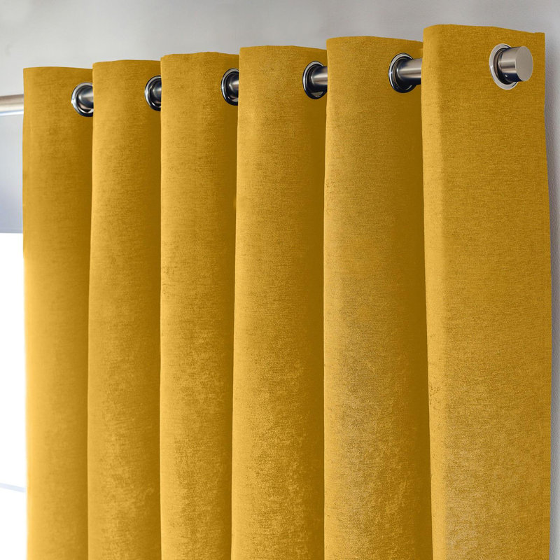 Eilfried Chenille Ring Top Eyelet Curtains, 229cm Width x 229cm Drop, Yellow