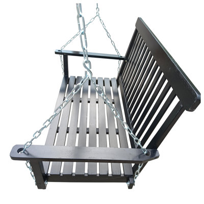 Black Fir Wood Front Porch Swing Bench with Armrests