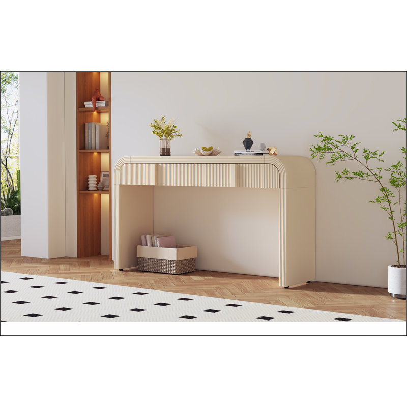 Codel Entry Console Table with Fluted Drawers, Apricot Cream