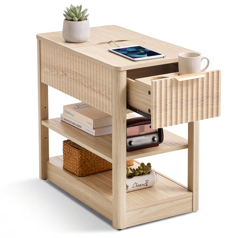 Table d'appoint de 60 cm avec rangement et station de recharge