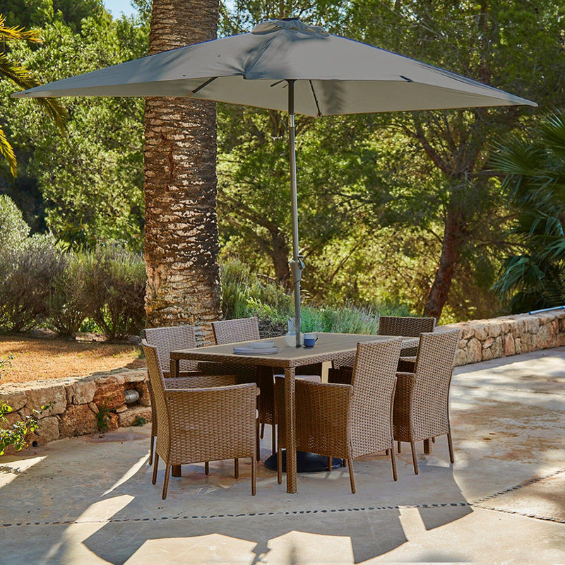 Renfoe 6 - Person Wicker Patio Dining Set with Rectangular Table , Cushions Included, Brown